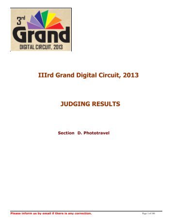 JUDGING RESULTS IIIrd Grand Digital Circuit, 2013