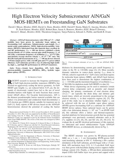High Electron Velocity Submicrometer AlN/GaN MOS-HEMTs on ...