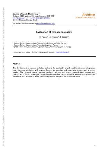 Evaluation of fish sperm quality - Archimer, archive institutionnelle ...