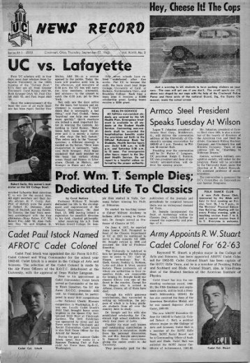 University of Cincinnati News Record. Thursday, September 27 ...