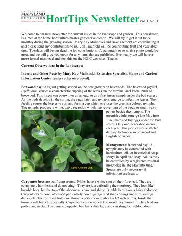 HortTips NewsletterVol. 1, No. 1 - University of Maryland Extension