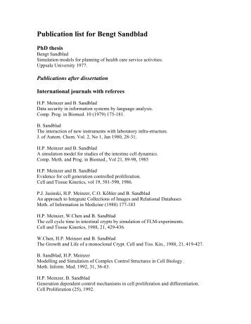 Publication list for Bengt Sandblad - Uppsala universitet
