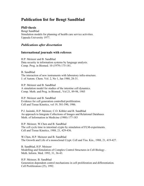 Publication list for Bengt Sandblad - Uppsala universitet