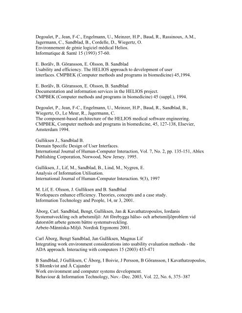 Publication list for Bengt Sandblad - Uppsala universitet