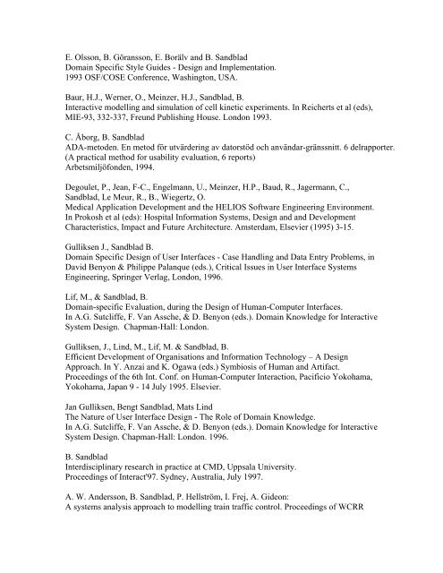 Publication list for Bengt Sandblad - Uppsala universitet