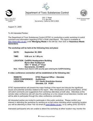 Past Public Notice - the Department of Toxic Substances Control