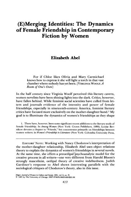 (E)Merging Identities: The Dynamics of Female Friendship in ...