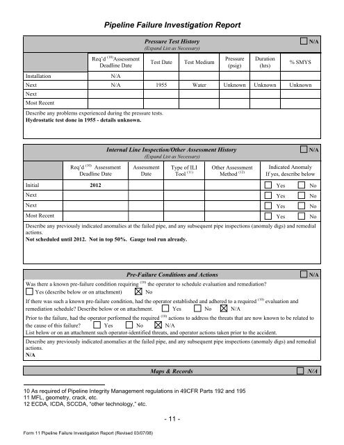 Pipeline Failure Investigation Report - PHMSA - U.S. Department of ...