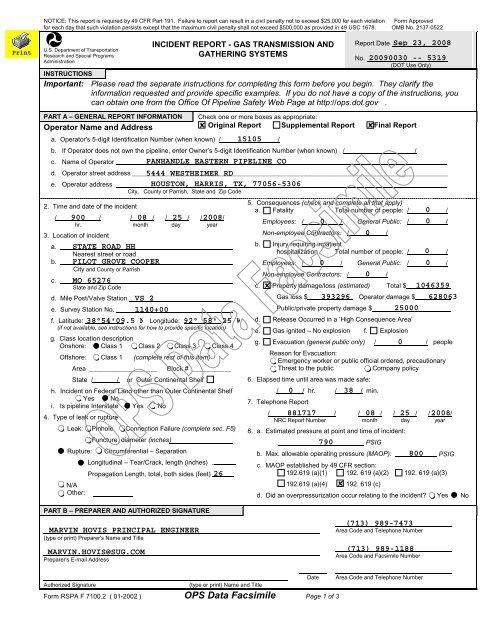 Pipeline Failure Investigation Report - PHMSA - U.S. Department of ...