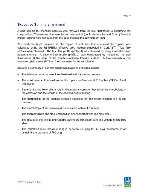 Pipeline Failure Investigation Report - PHMSA - U.S. Department of ...