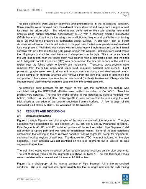 Pipeline Failure Investigation Report - PHMSA - U.S. Department of ...