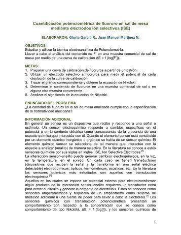 Cuantificación potenciométrica de fluoruro en sal de mesa ... - DePa