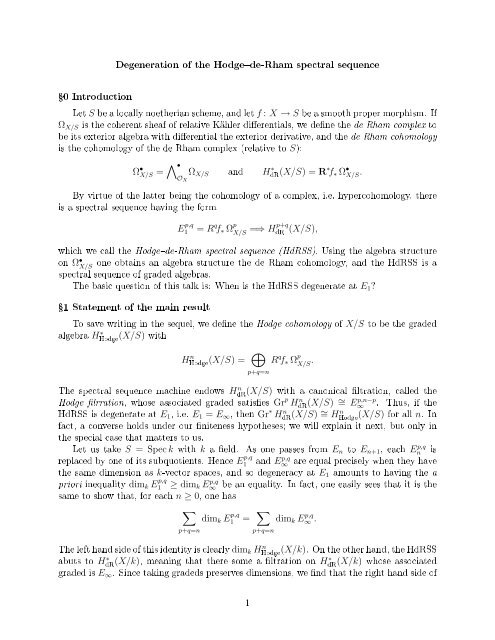 Degeneration of the Hodge de-Rham spectral sequence Ÿ0 ...