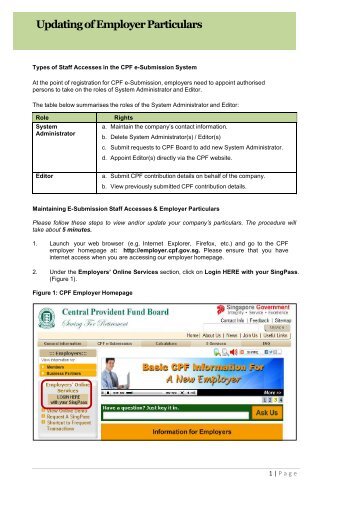 User Guide on Updating of Employer Particulars (e.g. ... - CPF Board