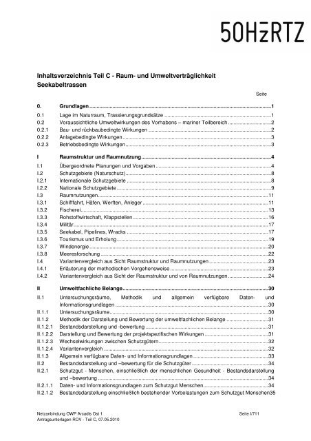 Inhaltsverzeichnis Teil C - Raum- und Umweltverträglichkeit ...