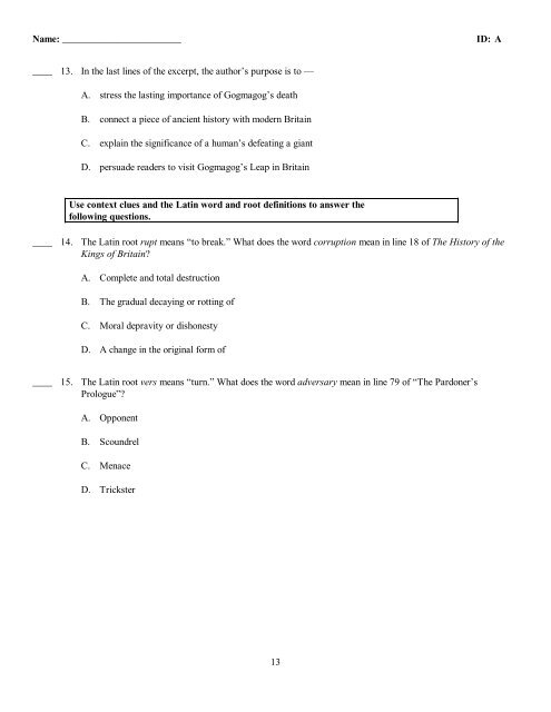 ExamView - CCE Practice Test - Williamson County Schools