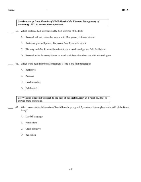 ExamView - CCE Practice Test - Williamson County Schools