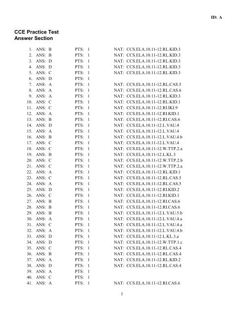 ExamView - CCE Practice Test - Williamson County Schools