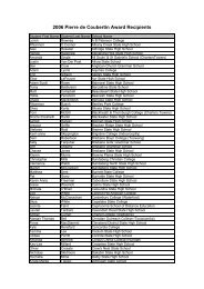 2006 Pierre de Coubertin Award Recipients