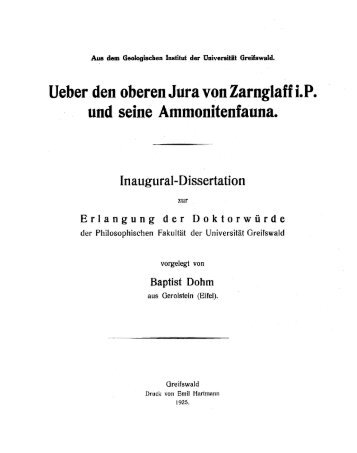 Ueber den oberen Jura von Zarnglaff i.P. und seine Ammonitenfauna.