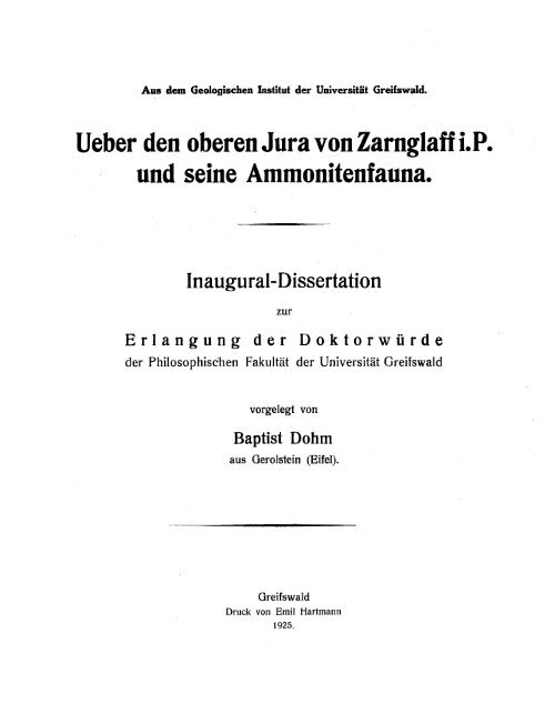 Ueber den oberen Jura von Zarnglaff i.P. und seine Ammonitenfauna.