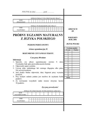 PRÓBNY EGZAMIN MATURALNY Z JEZYKA POLSKIEGO - Gazeta.pl