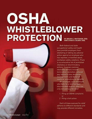 OSHA Whistleblower Protection - State Bar Of Nevada