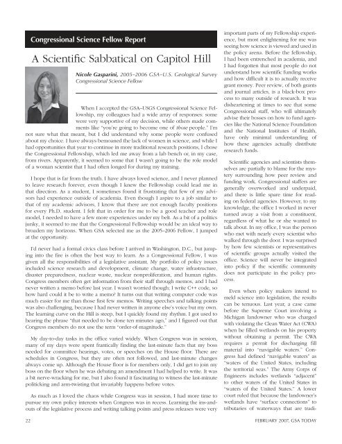 A Scientific Sabbatical on Capitol Hill - Geological Society of America