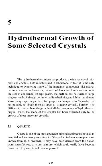 5 Hydrothermal Growth of Some Selected Crystals