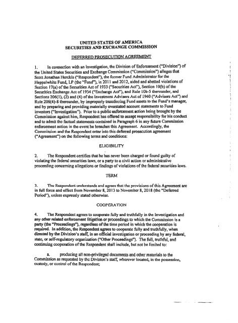 Deferred Prosecution Agreement - Securities and Exchange 