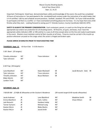 End of Year Shooting Schedule (PDF) - University of Missouri ...