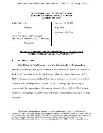 Plaintiffs' memorandum in opposition to Defendant's motion for ...