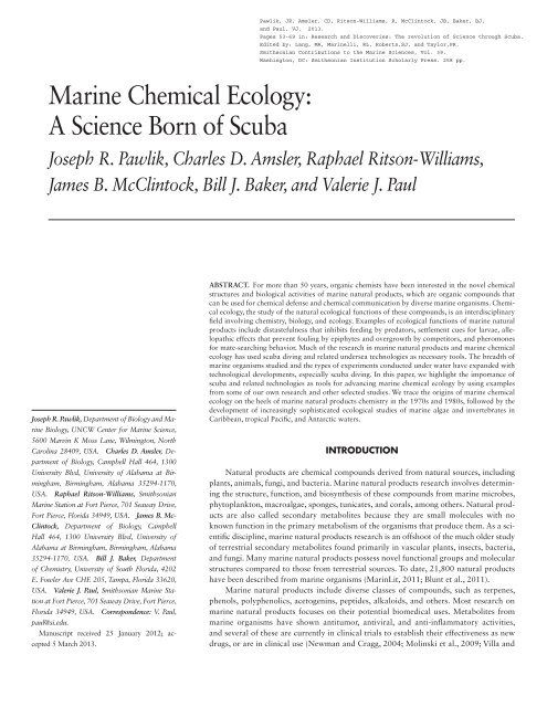 Marine Chemical Ecology: A Science Born of Scuba - People Server ...