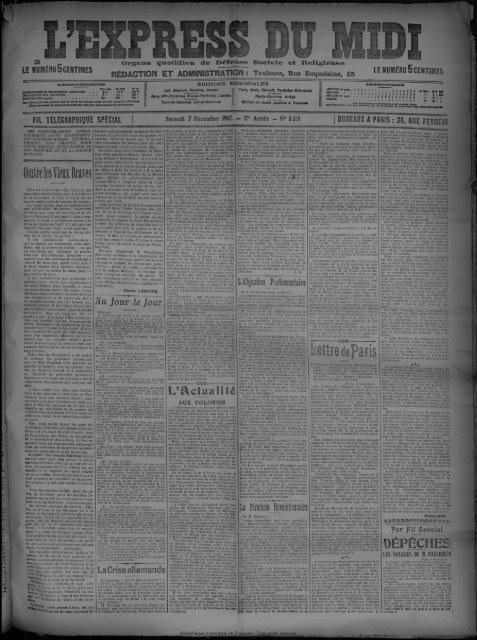 FIL TÉLÉGRAPHIQUE SPÉCIAL Samedi 7 Décembre 1907.
