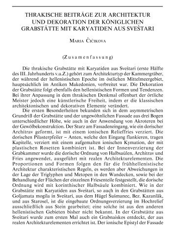 thrakische beiträge zur architektur und dekoration der königlichen ...