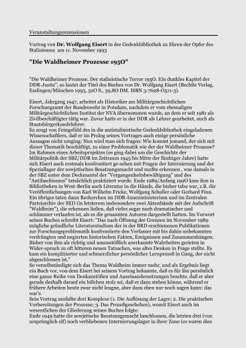 Dr. Wolfgang Eisert, Die Waldheimer Prozesse ... - Gedenkbibliothek
