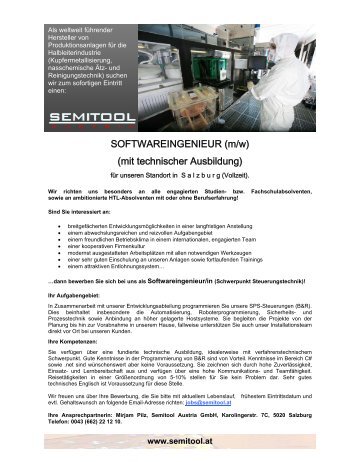 SOFTWAREINGENIEUR (m/w) (mit technischer Ausbildung)