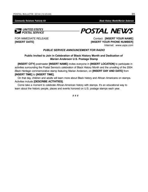 Postal Bulletin 22144 - December 23, 2004 - USPS.com