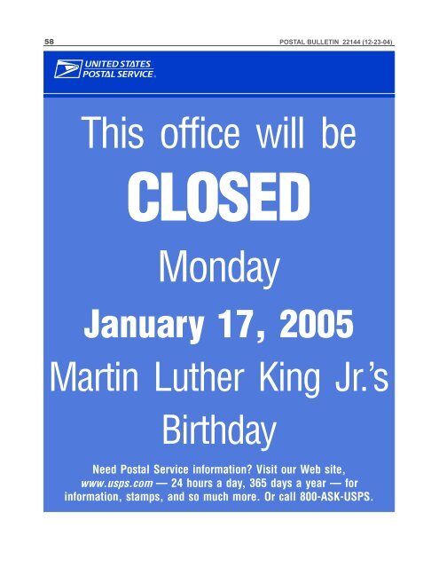 Postal Bulletin 22144 - December 23, 2004 - USPS.com