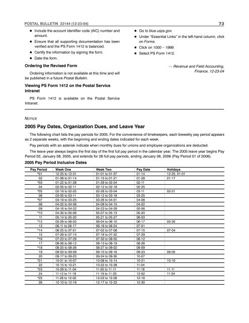 Postal Bulletin 22144 - December 23, 2004 - USPS.com