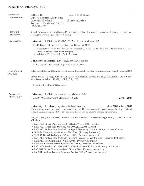 Magnus O. Ulfarsson, Phd