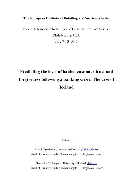Predicting the level of banks´ customer trust and forgiveness ...