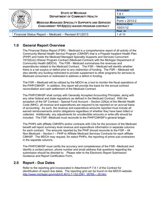 Financial Status Report - Medicaid - Instructions - State of Michigan