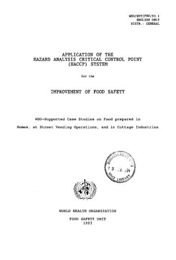 application of the hazard analysis critical control point - World Health ...