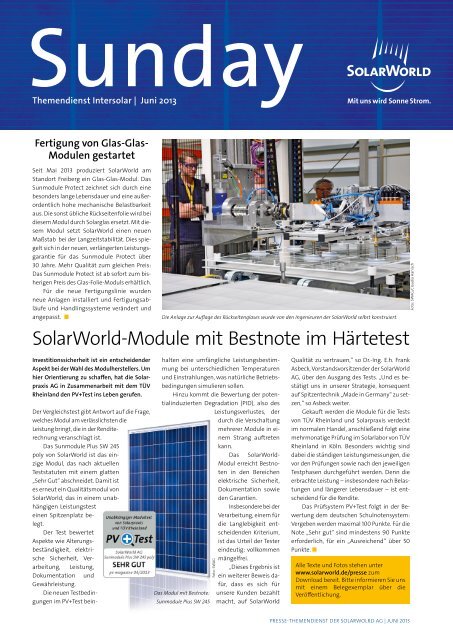 SolarWorldModule mit Bestnote im Härtetest - SolarWorld AG
