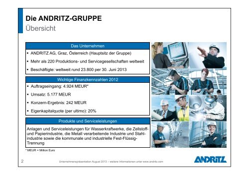 Unternehmenspräsentation August 2013 Die ANDRITZ-GRUPPE