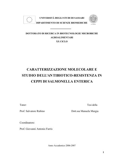 caratterizzazione molecolare e studio dell - Università degli Studi di ...