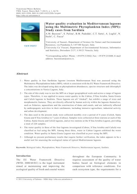 Water quality evaluation in Mediterranean lagoons using the ...