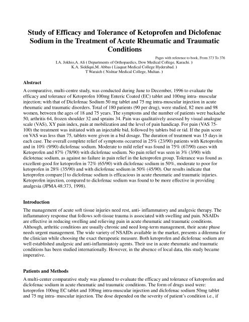 Study of Efficacy and Tolerance of Ketoprofen and Diclofenac ...