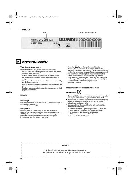 VIKTIG SÄKERHETSINFORMATION